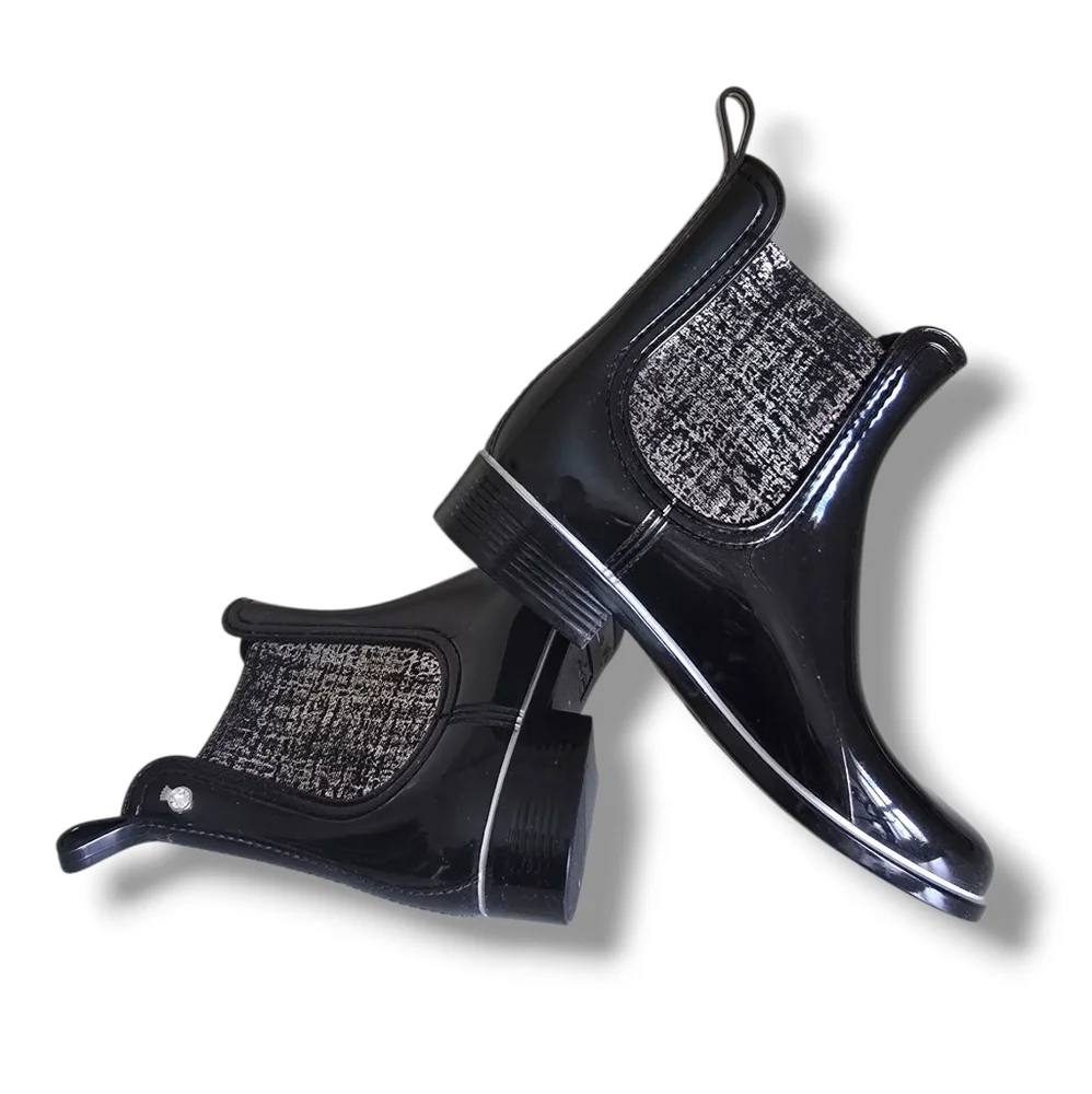 Like New 🩶🖤 Lemon Jelly Sardenha Wellington Black Rubber Glossy Glitter Boots - Picture 2 of 16